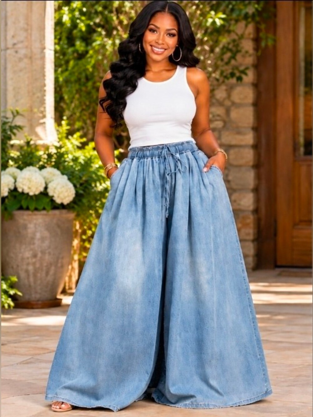 NEW!!! Oversized Wide-Leg Denim Pants in Light Blue, NWT